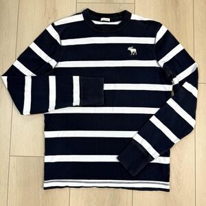 VTG Y2K Abercrombie & Fitch Men's L Stripe Long Sleeve Shirt‎ Navy White Moose